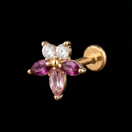 316 L Cerrahi Çelik Çiçek Zirkon 6x1.2mm Altın Labret Piercing