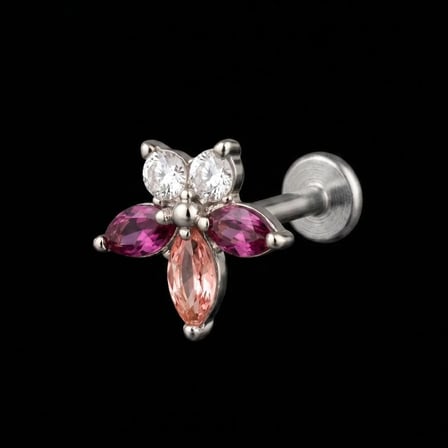 316 L Cerrahi Çelik Çiçek Zirkon 6x1.2mm Çelik Labret Piercing