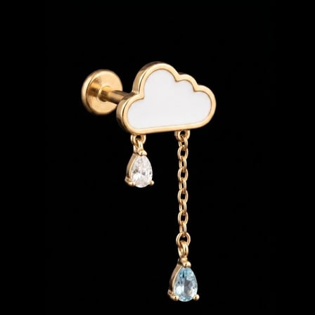 316 L Cerrahi Çelik Yağmur Bulutu Damla Zirkon 6x1.2mm Altın Labret Piercing