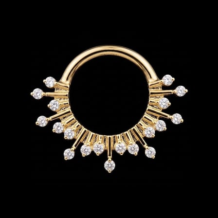 Yüksek Kalite G23 Titanium  Mod111 Zirkon Altın Titanyum 8mm x 1.2mm Kilitli Halka Piercing