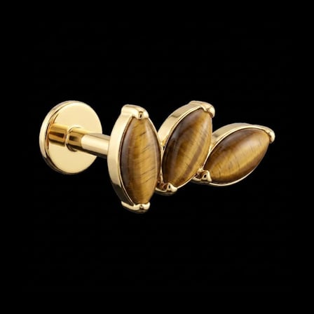 Yüksek Kalite G23 Titanium Üç Markiz Kaplan Gözü Taşlı Altın Titanyum 6x1,2mm Labret Piercing