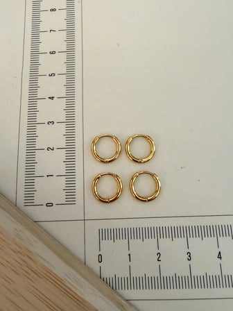 316 L Cerrahi Çelik 1,6mm*8mm Çelik Halka Küpe Gold 4 Adet