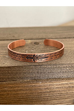 %100 Saf Bakır Bileklik Ayarlanabilir Ölçü Kılıç İşlemeli Bakır Bileklik
