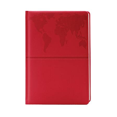 Kırmızı Termo Deri A5 Dünya Harita Desenli Ajanda