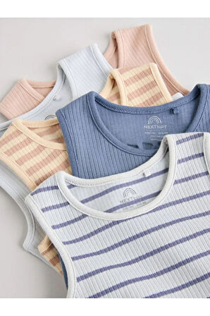 %100 Pamuklu Mavi Krem Baskılı 5'li Body Zıbın Set