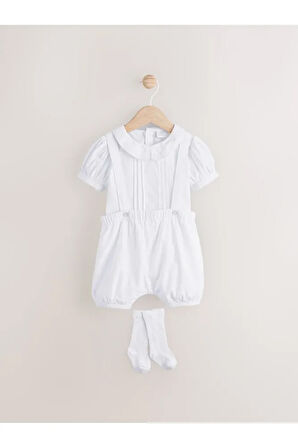 Pamuklu Beyaz Salopet Body Zıbın Çorap 3'lü Set