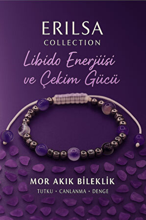 Sertifikalı Libido Enerjisi Artırma  Çekim Gücü Bilekliği - Mor Akik ve Terahertz 6 mm Doğal Taş