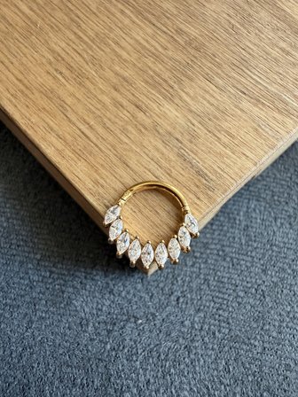 %100 316 L Cerrahi Çelik Markiz Kesim Taşlı Özel Tasarım Kilitli Halka Piercing