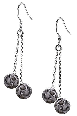 Sertifikalı Doğal Desenli Jasper Taşı Gümüş Küpe