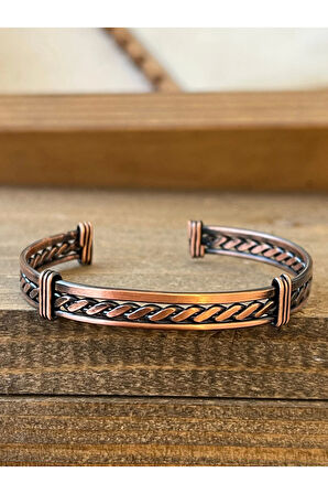 Saf Bakır Burgu Modeli Kelepçe Bakır Bileklik