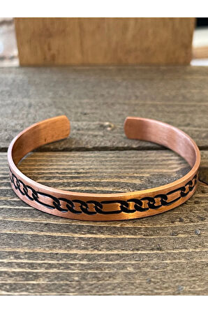 Saf Bakır Bileklik Zincir Desenli Bakır Kelepçe Bileklik