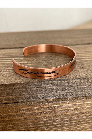 %100 Safa Bakır Mustafa Kemal Atatürk İmzalı Saf Bakır Bileklik