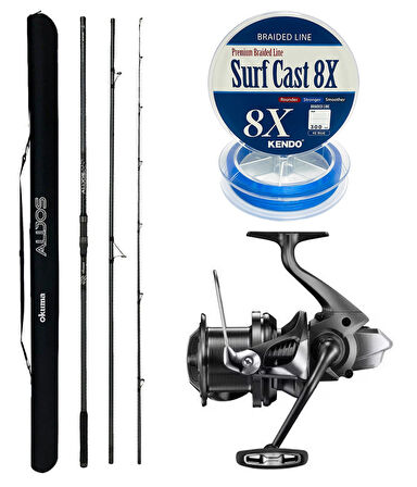 YekOutdoor Profesyonel Olta Seti Okuma Alijos Surf 435 cm 100+250 gr 3 Parça&Shimano Makina Aerlex XTC 14000