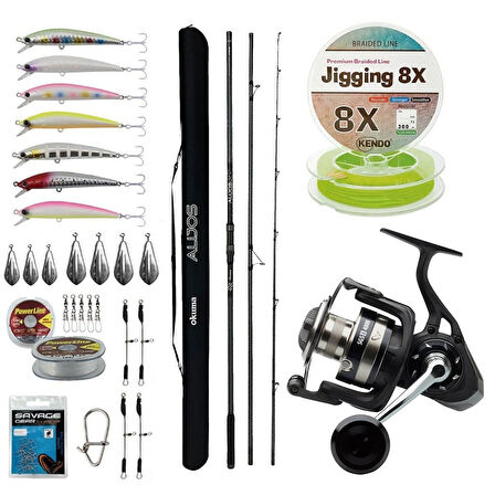 YekOutdoor Yüksek Performans Okuma Olta Seti Okuma Alijos Surf 435 cm 100+250 gr 3 Parça&Savage Gear SGS8 8000 FD 8+1BB Olta Makinesi