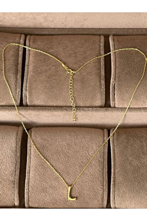 925 Ayar Gümüş Gold Renk L Harfi Kolye Harfli Kolye 45cm