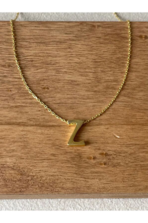 925 Ayar Gümüş Gold Renk Z Harfi Kolye Harfli Kolye 45cm