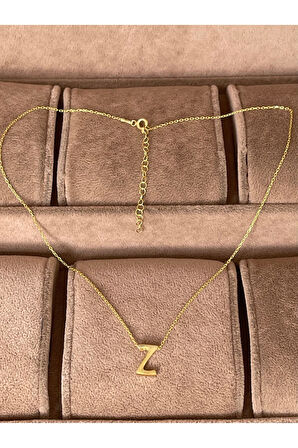 925 Ayar Gümüş Gold Renk Z Harfi Kolye Harfli Kolye 45cm