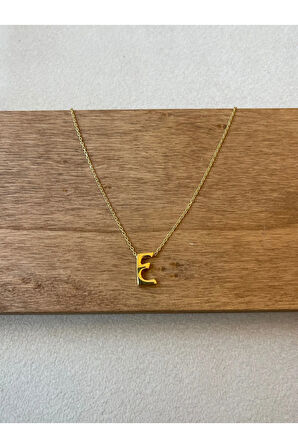 925 Ayar Gümüş Gold Renk E Harfi Kolye Harfli Kolye 45cm