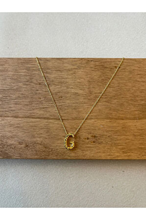 925 Ayar Gümüş Gold Renk G Harfi Kolye Harfli Kolye 45cm