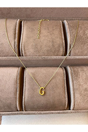 925 Ayar Gümüş Gold Renk G Harfi Kolye Harfli Kolye 45cm