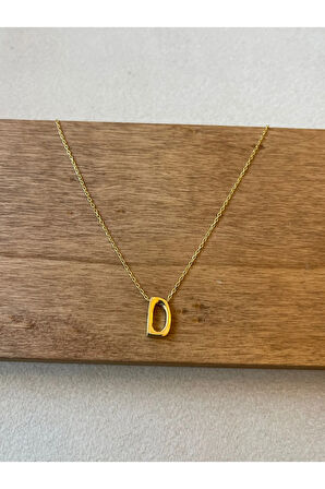 925 Ayar Gümüş Gold Renk D Harfi Kolye Harfli Kolye 45cm
