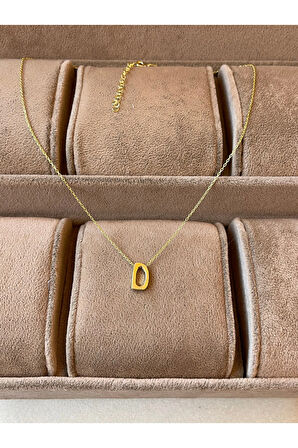 925 Ayar Gümüş Gold Renk D Harfi Kolye Harfli Kolye 45cm