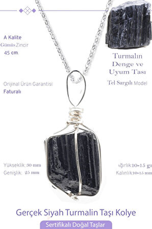 Sertifikalı Tel Sargılı Ham İşlenmemiş Turmalin Taşı Kolye