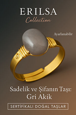 Sertifikalı Doğal Gri Akik Taşı Yüzük – Kalın Tımbıl Kasa Gold Renk Ayarlanabilir