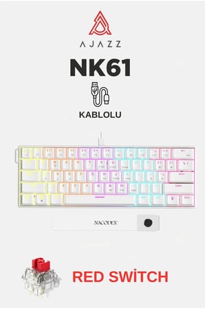 NK61 Red Switch Kablolu Mekanik Klavye ve NJ08 Kablosuz Mouse Seti Beyaz
