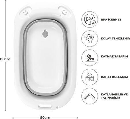 3 Parça Katlanır Bebek Küvet Seti, Bebek Banyo Küveti 50 Litre, Katlanır Kova 12,8 Litre Ve Maşrapa Set (3 Parça Banyo Seti)