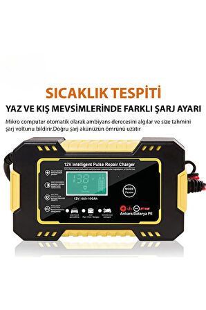12V 6A Tam Otomatik Akü Şarj Aleti Dijital LCD ekran Araba Motosiklet Akülü Araç Şarj Cihazı 4-100Ah