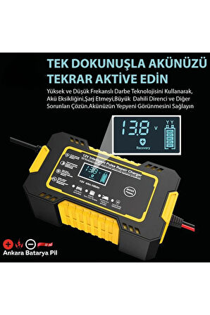 12V 6A Tam Otomatik Akü Şarj Aleti Dijital LCD ekran Araba Motosiklet Akülü Araç Şarj Cihazı 4-100Ah
