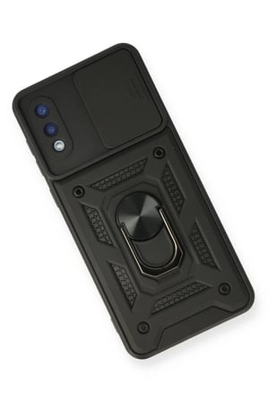 Samsung Galaxy A02 Kılıf Pars Lens Yüzüklü Silikon - Siyah
