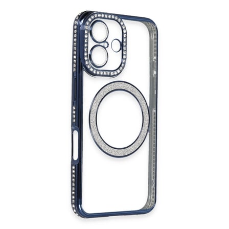 Apple İphone 16 Plus Kılıf Joke Simli Magneticsafe Kılıf - Lacivert