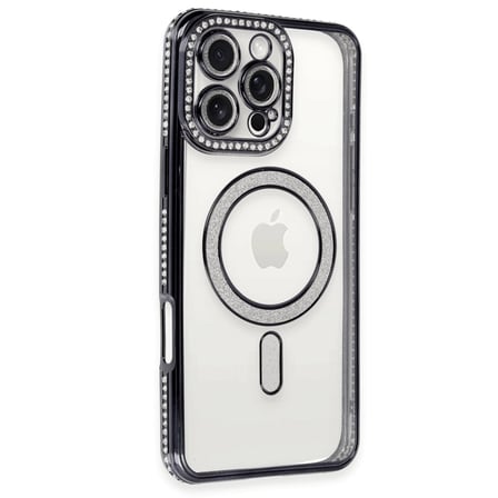 Apple İphone 16 Pro Kılıf Joke Simli Magneticsafe Kılıf - Siyah