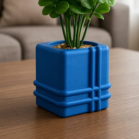 3D Baskı Square Planter - Izgara Desenli Küp Saksı-Mavi