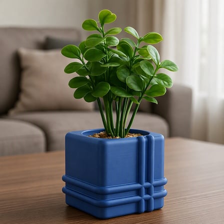 3D Baskı Square Planter - Izgara Desenli Küp Saksı-Mavi