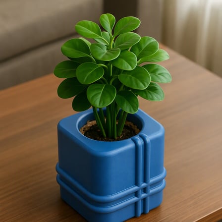 3D Baskı Square Planter - Izgara Desenli Küp Saksı-Mavi