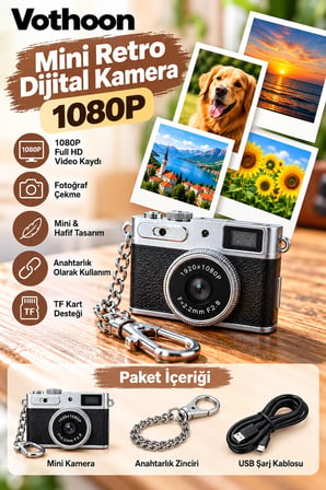 Mini Retro Dijital Kamera 1080P Full HD Fotoğraf & Video Çekimi LCD Ekran Mini Kamera TF Kart Destekli