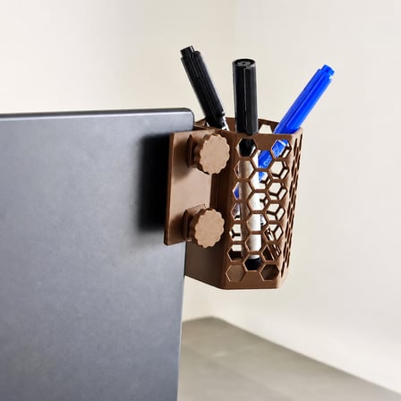 3D Baskı Monitor Kalemlik - Petek Desenli Laptop Kenar Altıgen Kalemlik-Kahverengi
