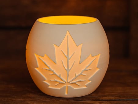 3D Baskı Akçaağaç Yaprağı Kabartmalı Tealight Mumluk Dekoratif Sonbahar Feneri Şamdan Masa Süsü