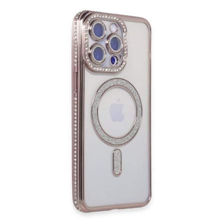 Apple İphone 15 Pro Kılıf Joke Simli Magneticsafe Kılıf - Pembe