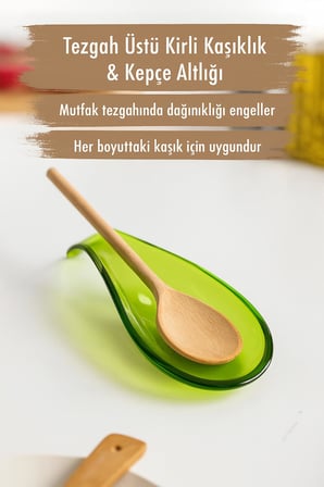 Akrilik Yeşil Tezgah Üstü Kirli Kaşıklık & Kepçe Altlığı