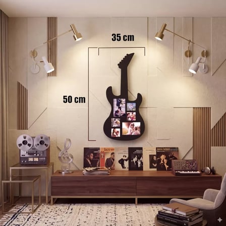 Modern Rock Serisi: Siyah Lazer Kesim Gitar Figürlü Çoklu Anı Çerçevesi 35x50CM
