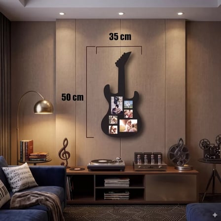 Modern Rock Serisi: Siyah Lazer Kesim Gitar Figürlü Çoklu Anı Çerçevesi 35x50CM