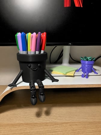 3D Baskı Hareketli Gülen Kalemlik - Eklemli Masaüstü Organizer - Siyah