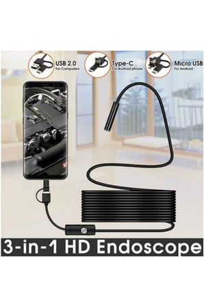 Endoskop 3 in 1 Yılan Kamera USB Micro Usb Type-C 20 Metre yumuşak Kablo
