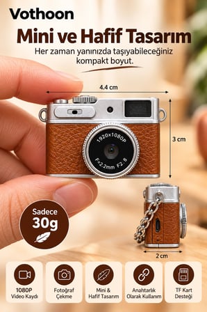 Mini Retro Dijital Kamera 1080P Full HD Fotoğraf & Video Çekimi LCD Ekran Mini Kamera TF Kart Destekli
