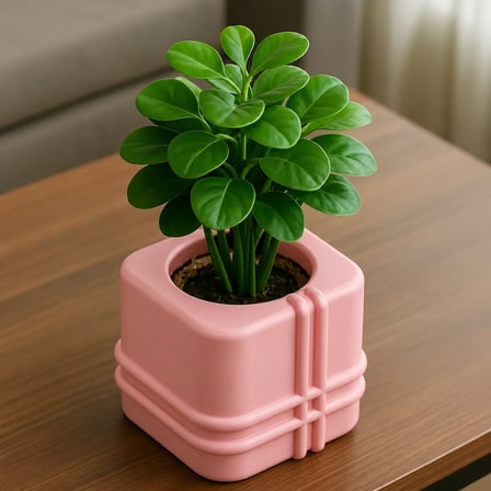 3D Baskı Square Planter - Izgara Desenli Küp Saksı-Pembe