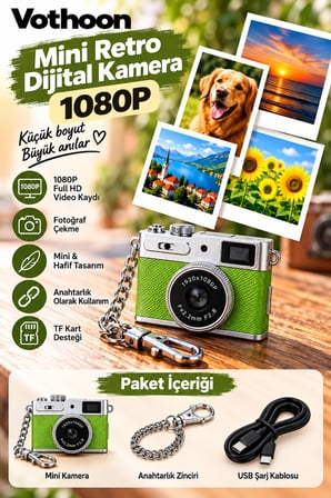Mini Retro Dijital Kamera 1080P Full HD Fotoğraf & Video Çekimi LCD Ekran Mini Kamera TF Kart Destekli